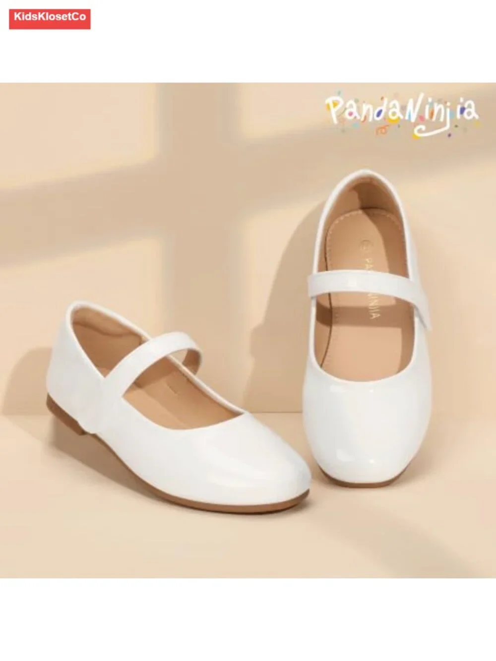 Girls Mary Jane Ballet Flats with Hook and Loop Closure, Non-Slip Sole